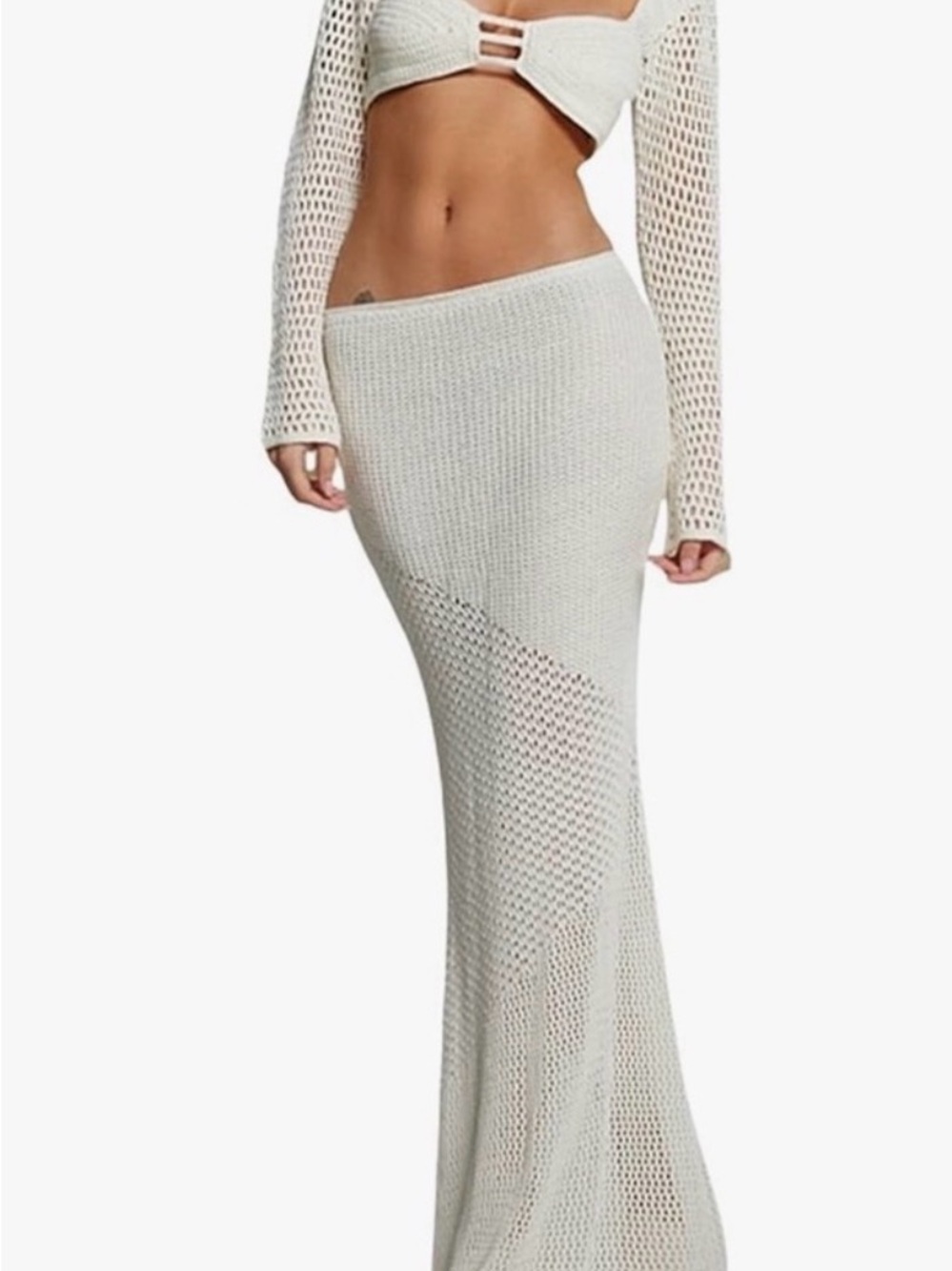 White Crochet Maxi Skirt - Feminine Beachwear
